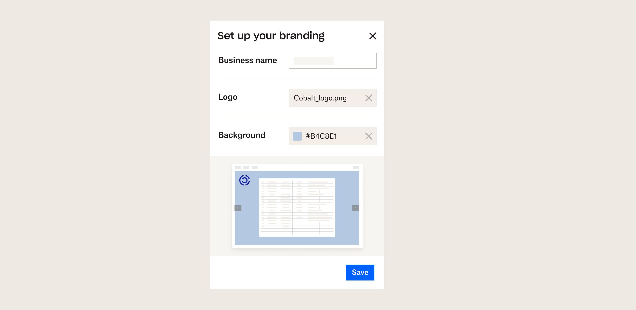 A user previews changes to branded sharing of files within Dropbox