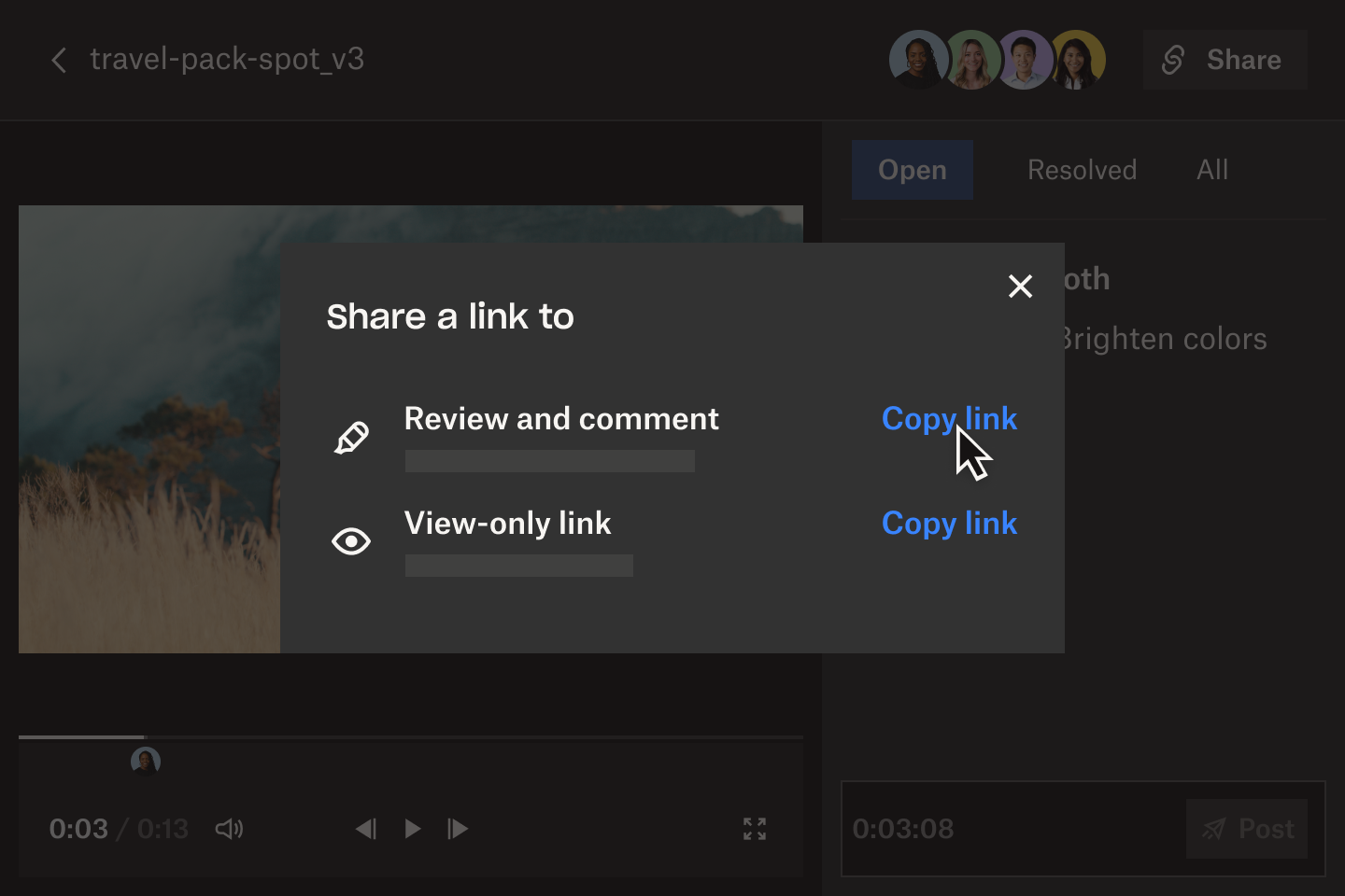 A user sharing a link to a video that will allow others to make a comments on the video