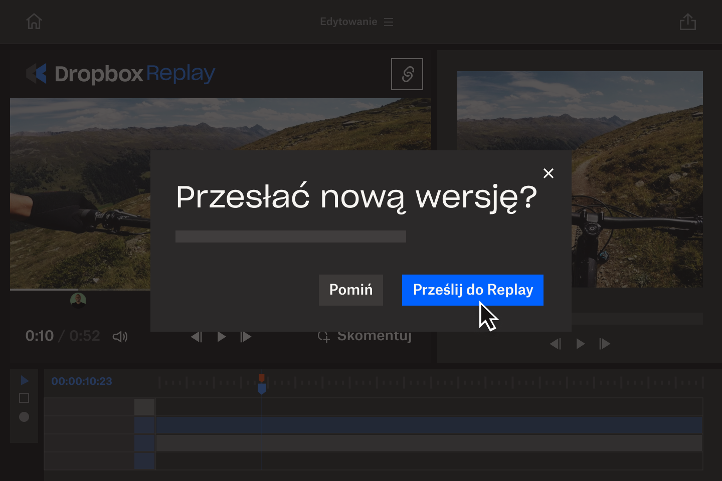 Zrzut ekranu twórcy przekazującego opinie na temat filmu w Dropbox Replay.