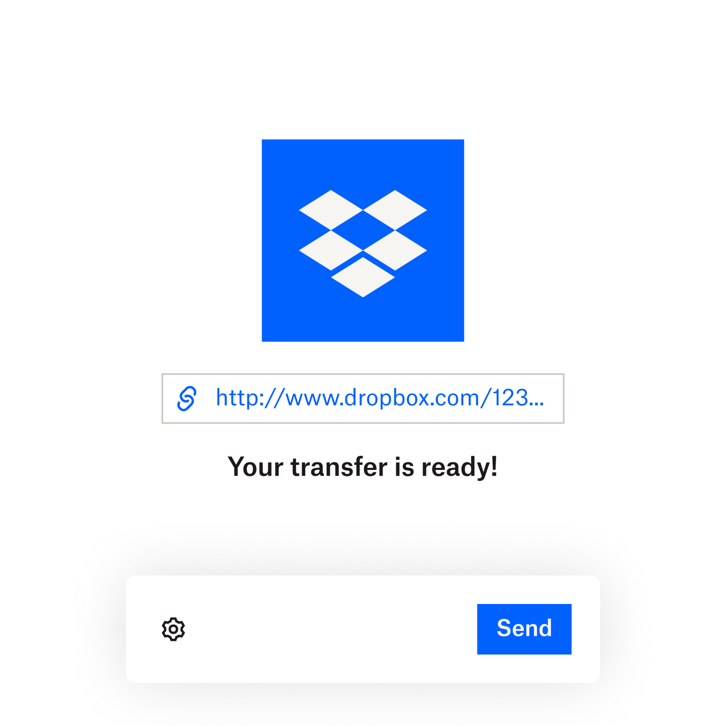 Screenshot of a file that is ready to be sent in Dropbox Transfer via email or a copied link