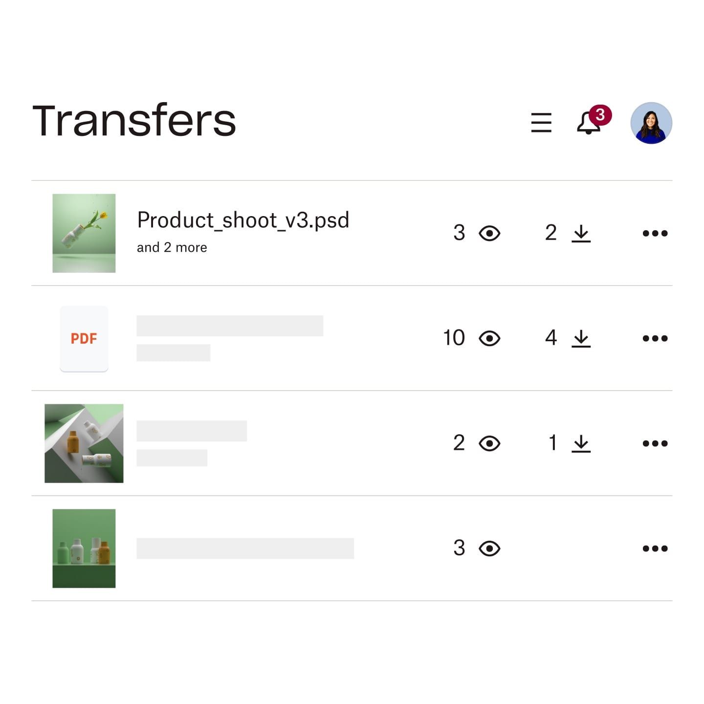 Screenshot of viewership stats and settings for files in Dropbox Transfer