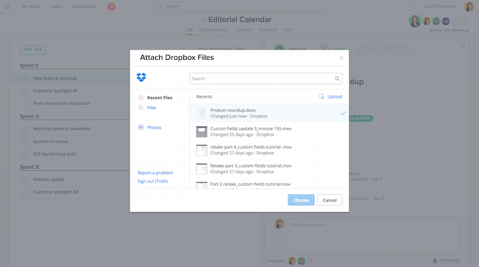 Asana 集成 Dropbox