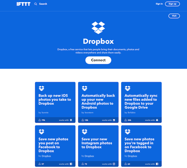 Tangkapan layar applet IFTTT Dropbox
