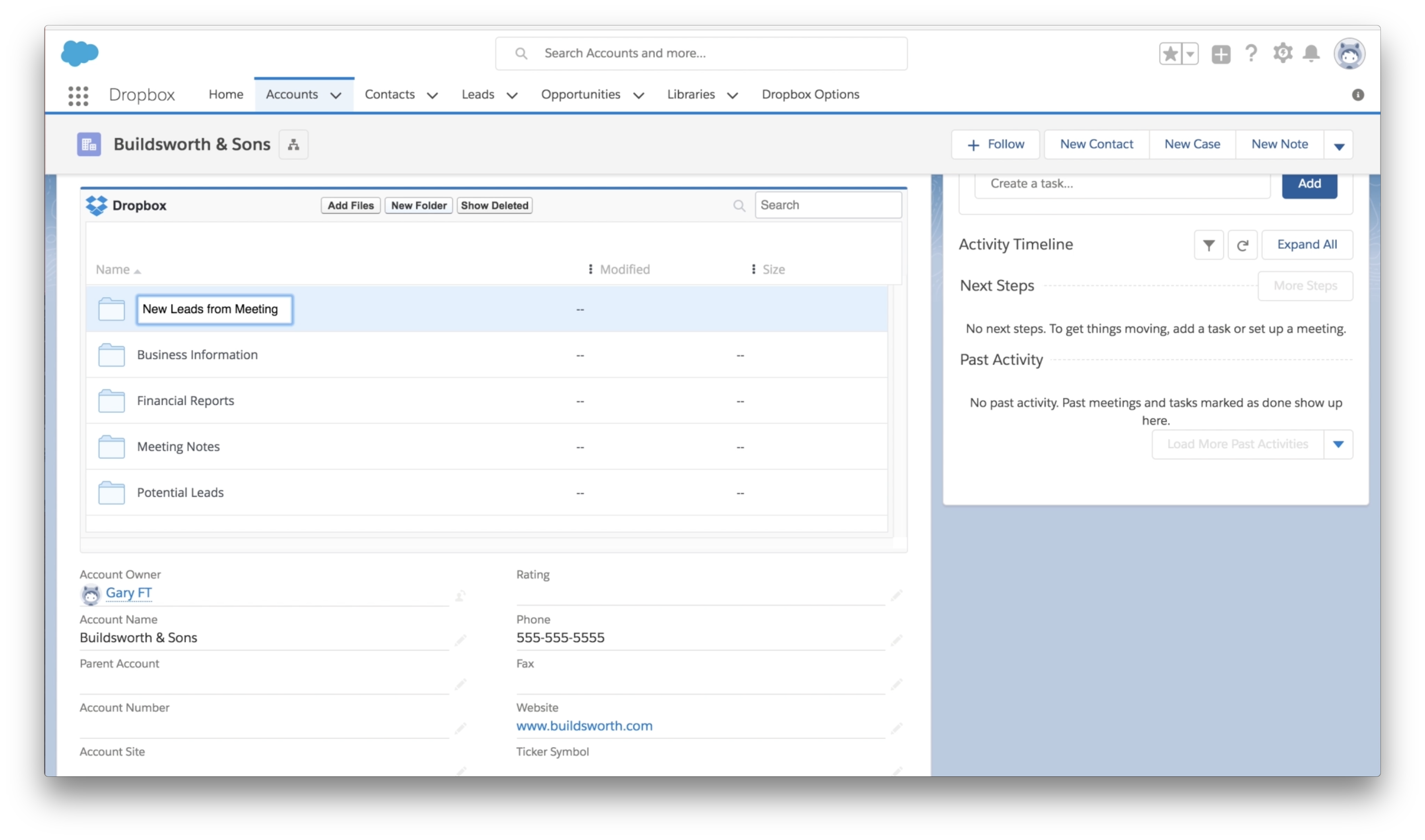 Drag and drop files into Dropbox for Salesforce