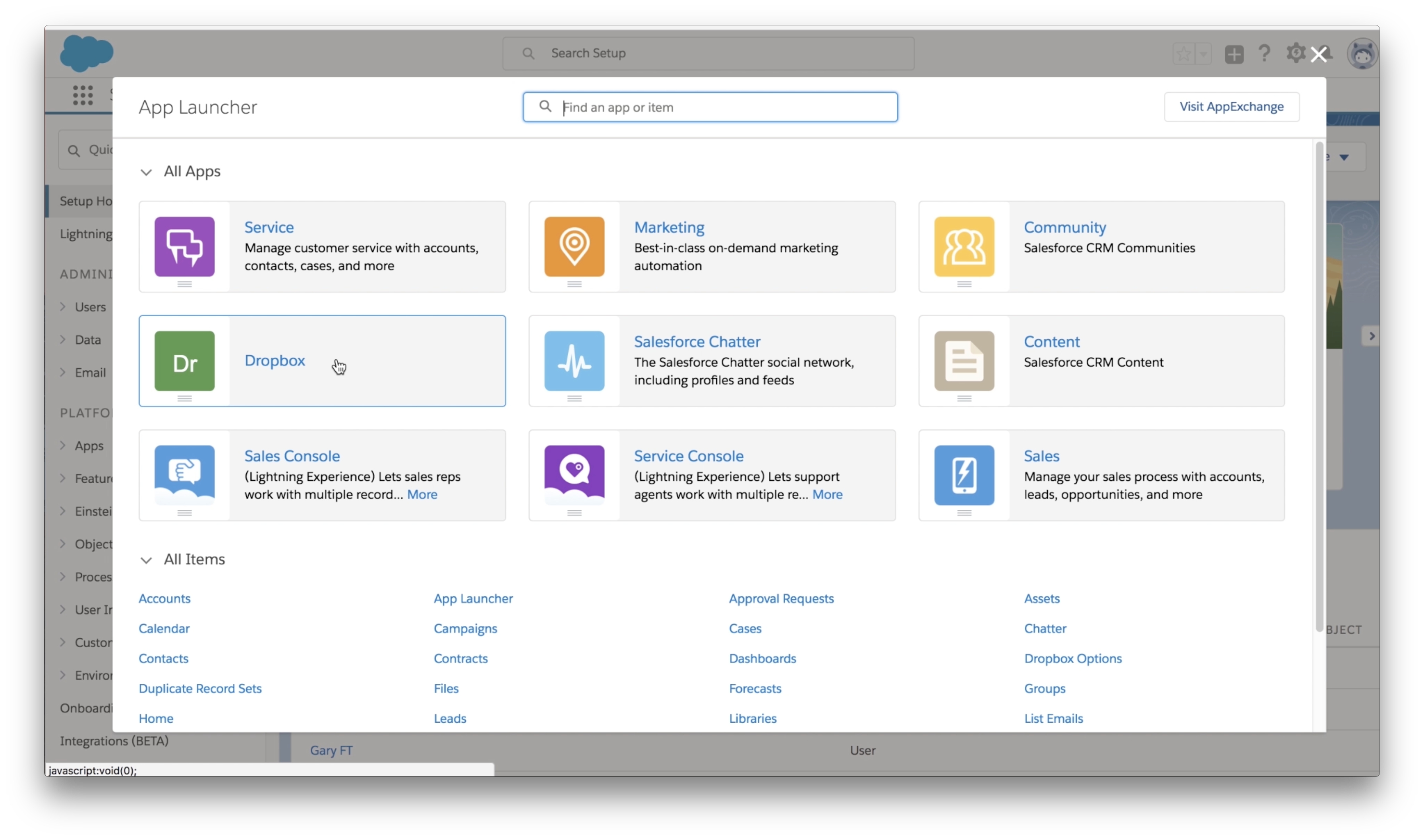 Dropbox app available in Salesforce