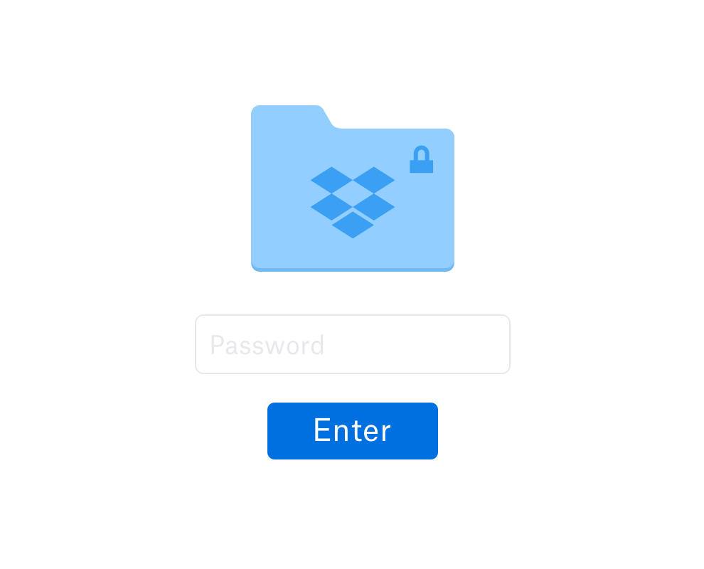 Dropbox folder with a padlock icon, and a password entry field and Enter button below it