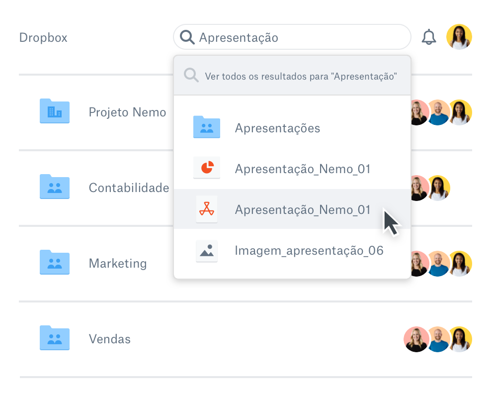 ​​Um usuário buscando um arquivo no Dropbox.