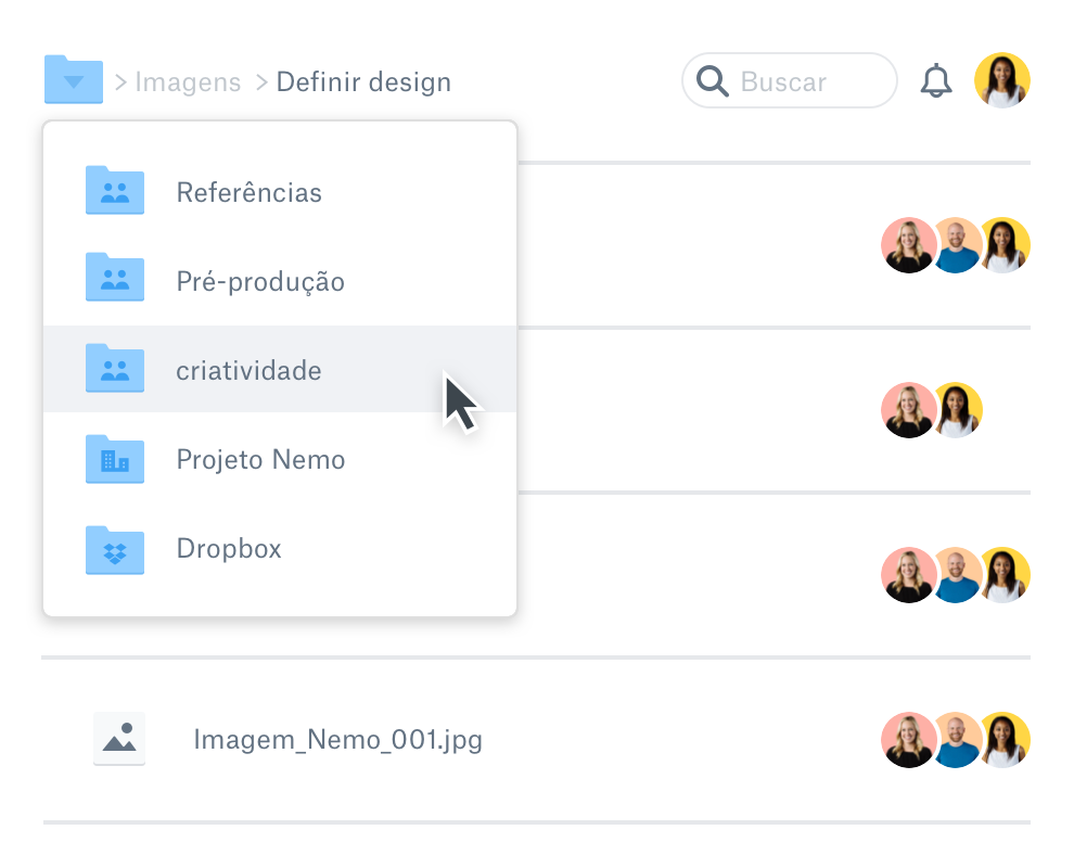 Uma hierarquia de pastas dentro do Dropbox.