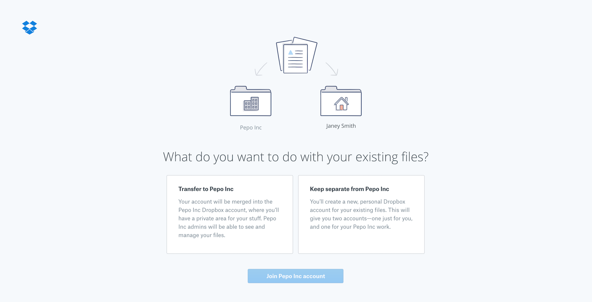 dropbox transfer files from personal to work