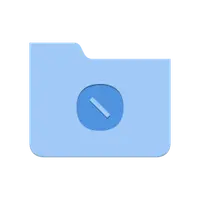 Folder biru dengan garis pepenjuru di dalam bulatan