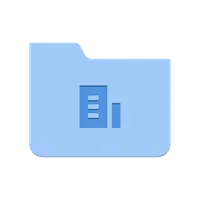 Folder biru dengan simbol dua bangunan