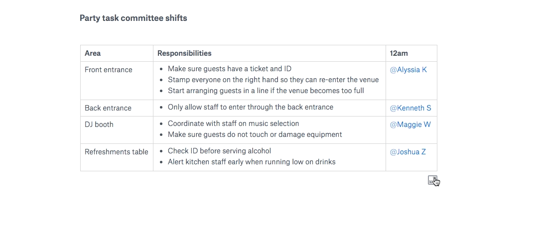 Formatting a table