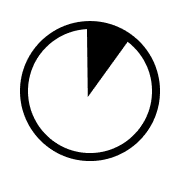 A white circle with a black border and a black segment