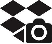 A solid black Dropbox icon with a black camera icon