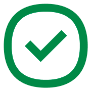 A white circle with a green border and a green check mark