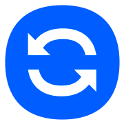 Um círculo azul sólido com setas circulares brancas, apontando no sentido anti-horário