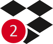 Jednolita czarna ikona Dropbox z czerwonym kołem, wewnątrz którego znajduje się biała cyfra 2
