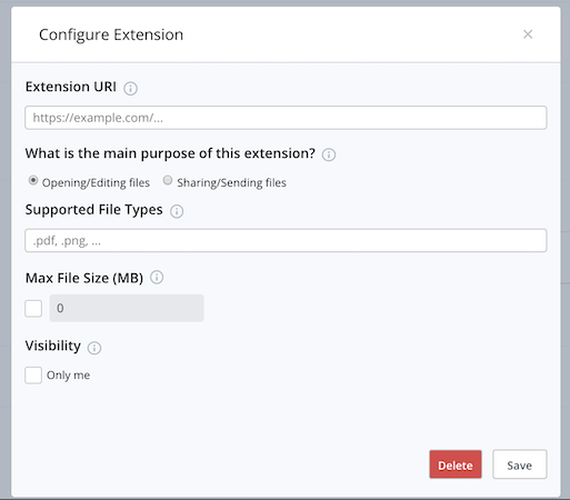 Screenshot of extenions settings modal in developer console