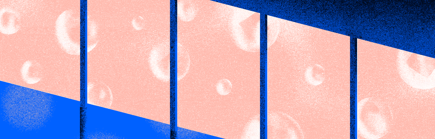 Animation représentant la transparence avec des sphères se déplaçant de l'intérieur vers l'extérieur d'une fenêtre