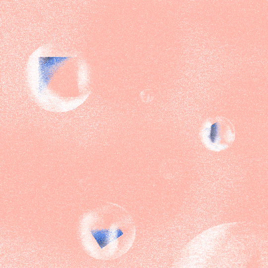 Animation af bobler, der bevæger sig i et rum